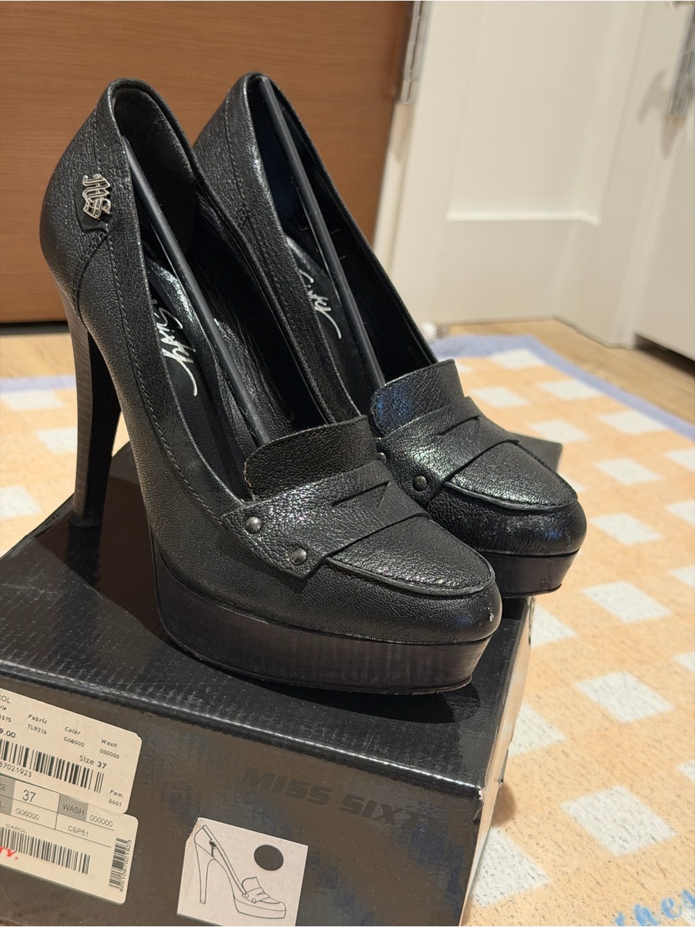 Miss Sixty Black Leather Platform Stiletto Pumps - Picture 7 of 7